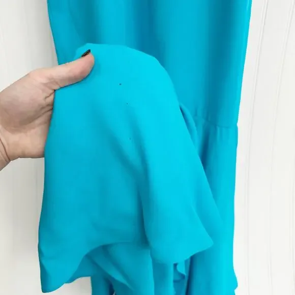 PatBO Bo Maxi Dress Turquoise Blue Viscose Ruched V-Neck Slit Resort Event 4